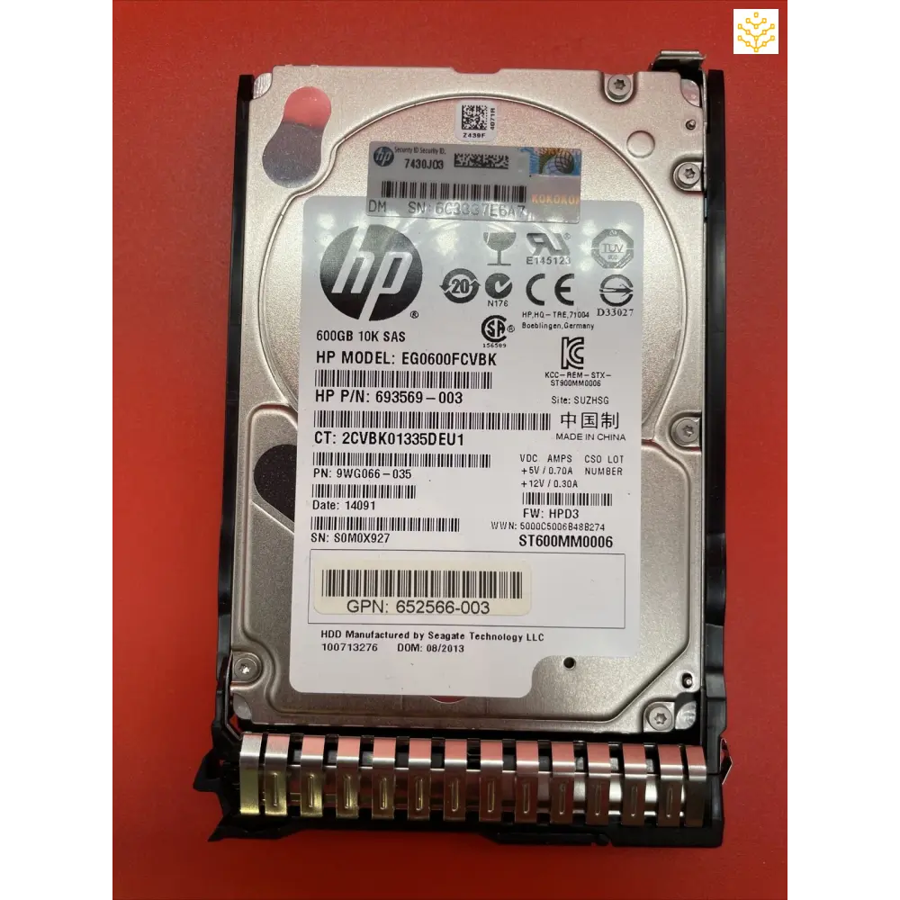 600G 10K SAS 2.5 HDD in 653957 Tray 693569-003 652583-B21 653957-001 EG0600FCVBK - Computers/Tablets &