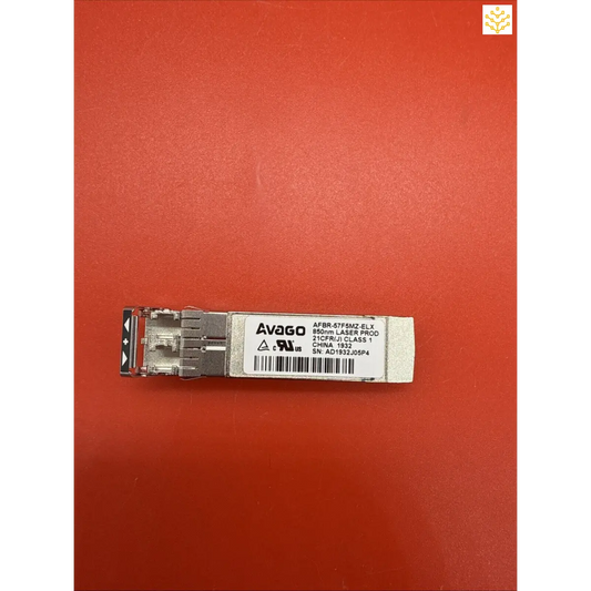 Avago optical transceiver module with product information label.