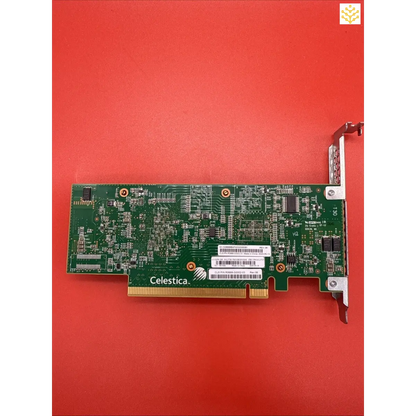 Computer expansion card with green circuit board and metal bracket.