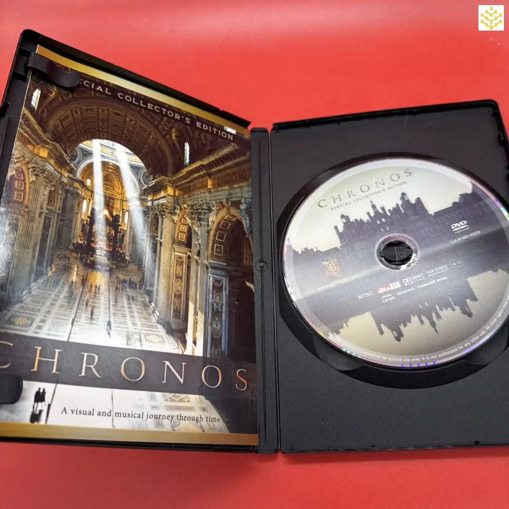 Open DVD case displaying the movie ’Chronos’ with its disc and cover artwork.