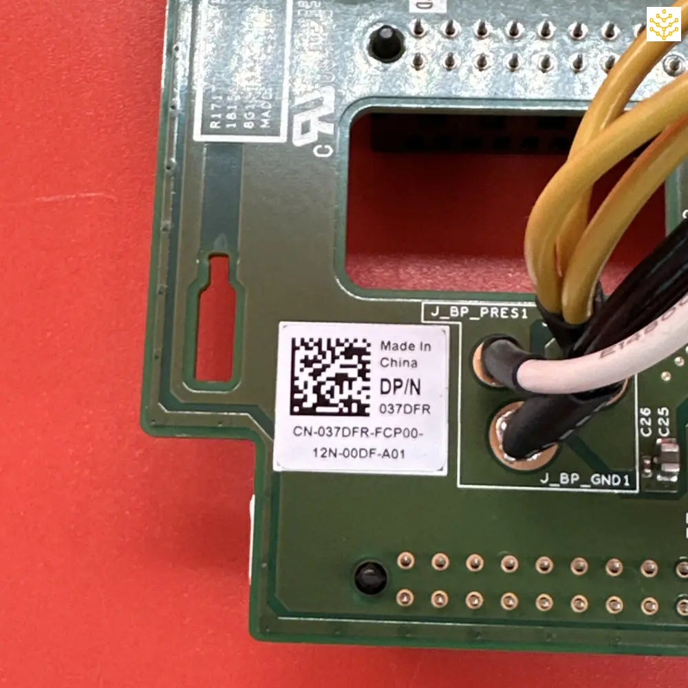 Circuit board with a QR code sticker and attached wires.