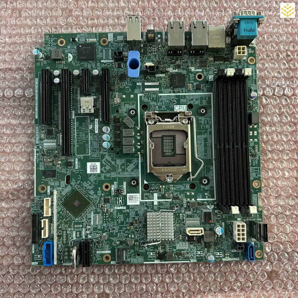 Computer motherboard with various components and ports visible.