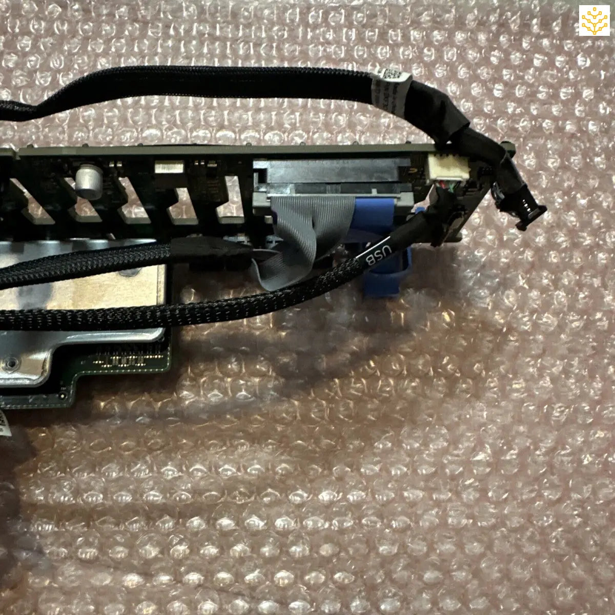 Graphics card with visible circuit board, cooling system, and connection ports.