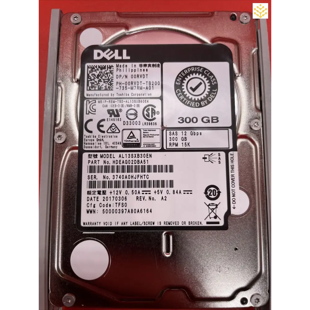 Dell 0RVDT 300G 15K SAS 12Gb 2.5 in Tray - Computers/Tablets & Networking:Drives Storage & Blank Media:Hard Drives (HDD