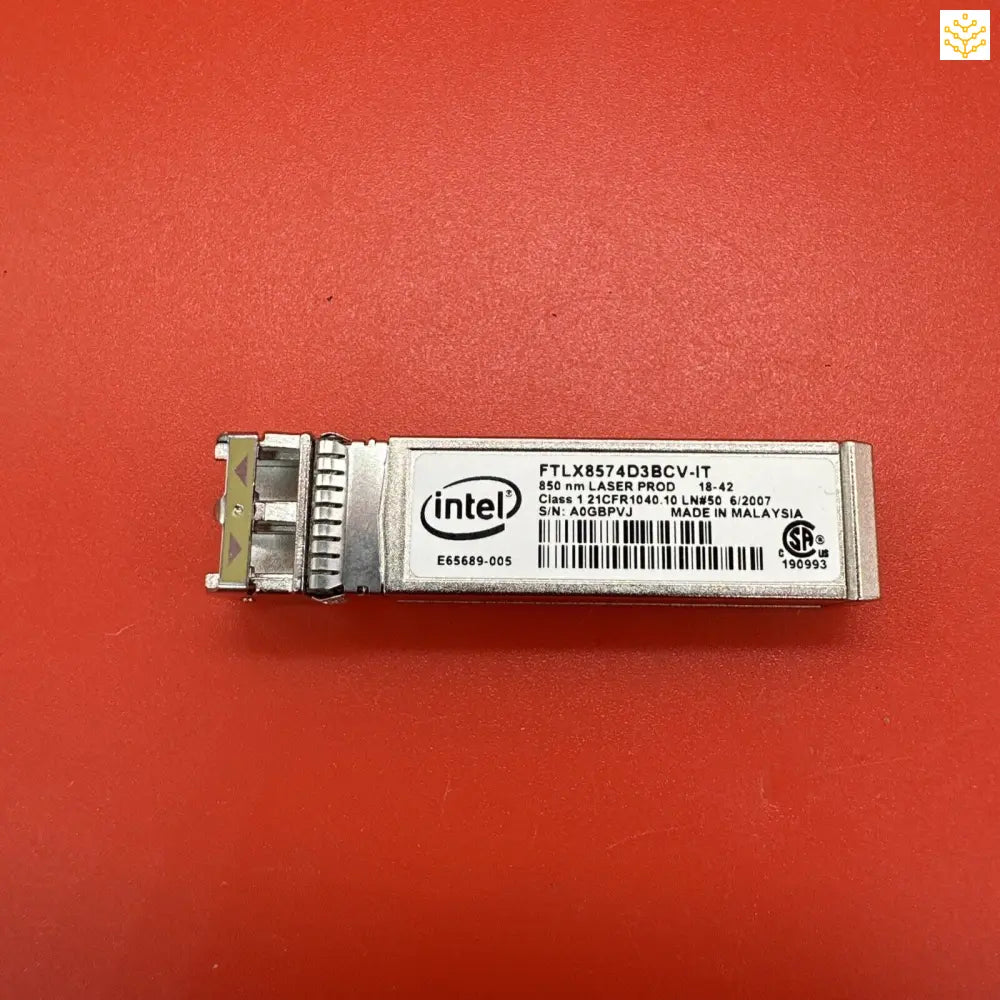 Intel network transceiver module with visible product information label.