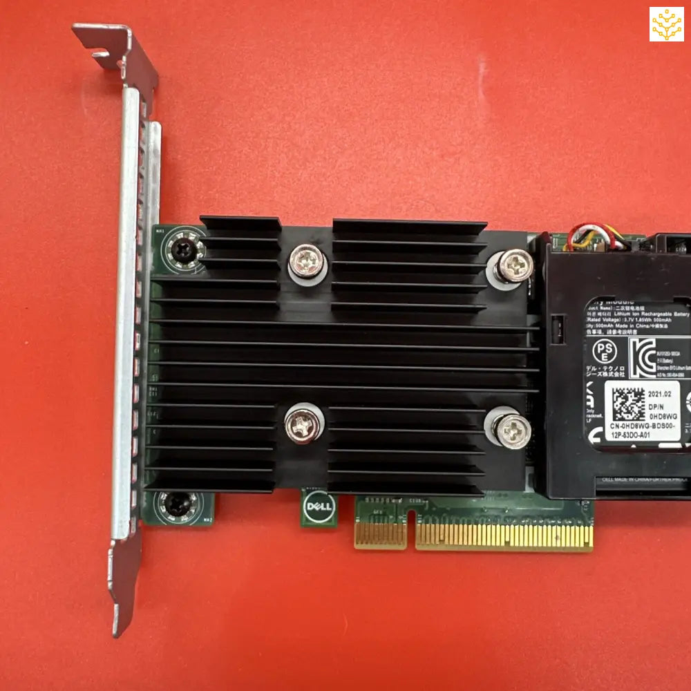 Dell PERC RAID controller card with a black heatsink and PCIe interface.