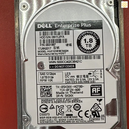 Dell Enterprise Plus 1.8 TB hard disk drive with product information label.