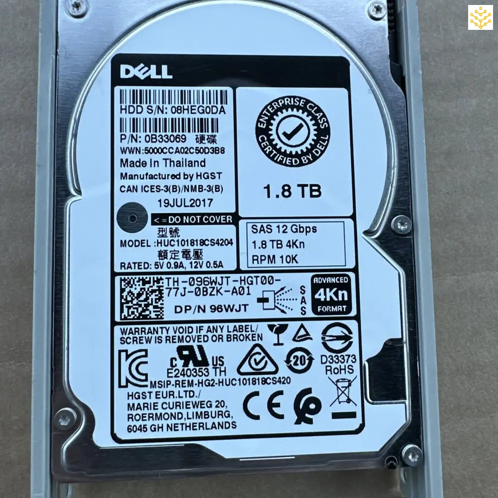 Dell 1.8TB 10K SAS 12Gb/s 2.5’ 4Kn HDD In Dell Tray - Computers/Tablets & Networking:Drives Storage & Blank