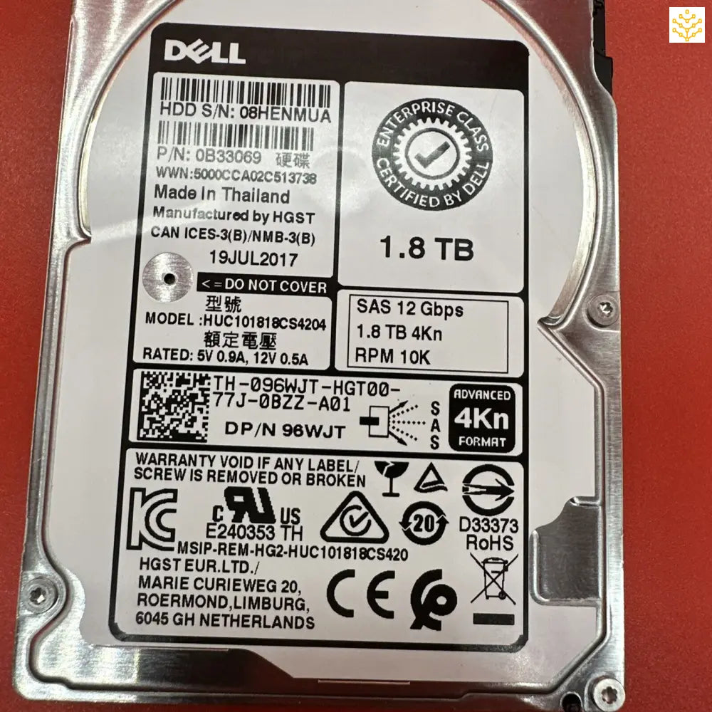 Dell 1.8TB 10K SAS 12Gb/s 2.5’ HDD - No Tray - Computers/Tablets & Networking:Drives Storage & Blank Media:Hard