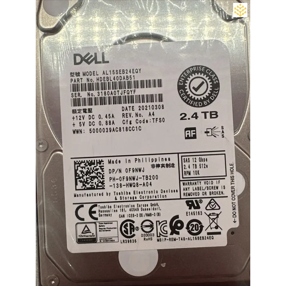 Dell 2.4TB SAS 12Gbps 512e 10K 2.5 In Tray F9NWJ - Computers/Tablets & Networking:Drives Storage & Blank Media:Hard