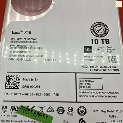 Dell 2G2PT 10TB SAS 12 Gbps 4Kn 7.2K 3.5 HDD 2MU233-157 ST1000NM011G 100% Health - Computers/Tablets &