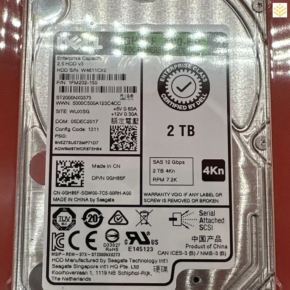 Dell 2TB SAS 2.5” 7.2K 7.2K GH86F 0GH86F - GIGDATA