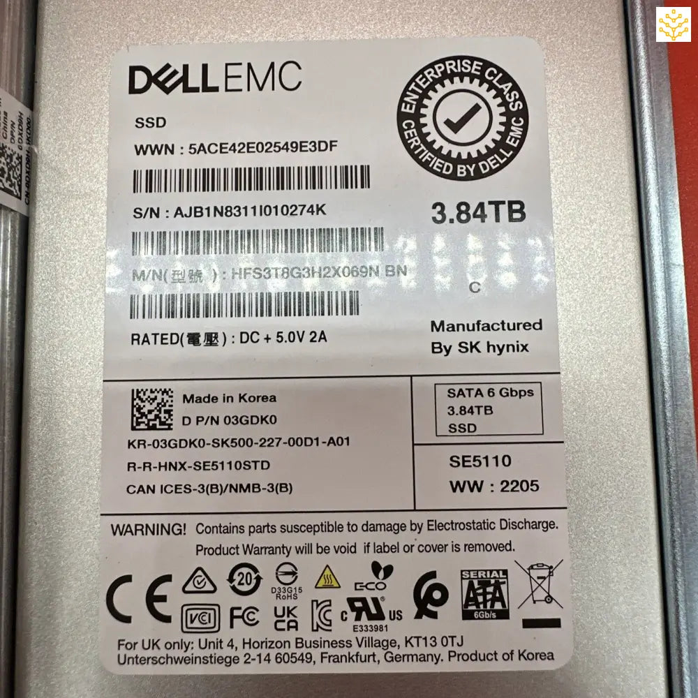 Dell 3GDK0 03GDK0 3.84 TB SATA 6 Gbps 2.5 SSD 2.5 In Dell Tray - Computers/Tablets & Networking:Drives Storage & Blank