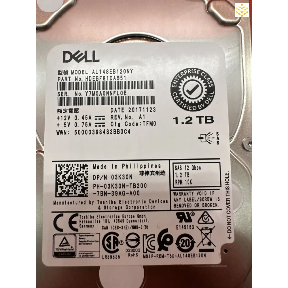 Dell 3K30N 1.2TB SAS 12Gbps 10K 2.5 HDD - GIGDATA