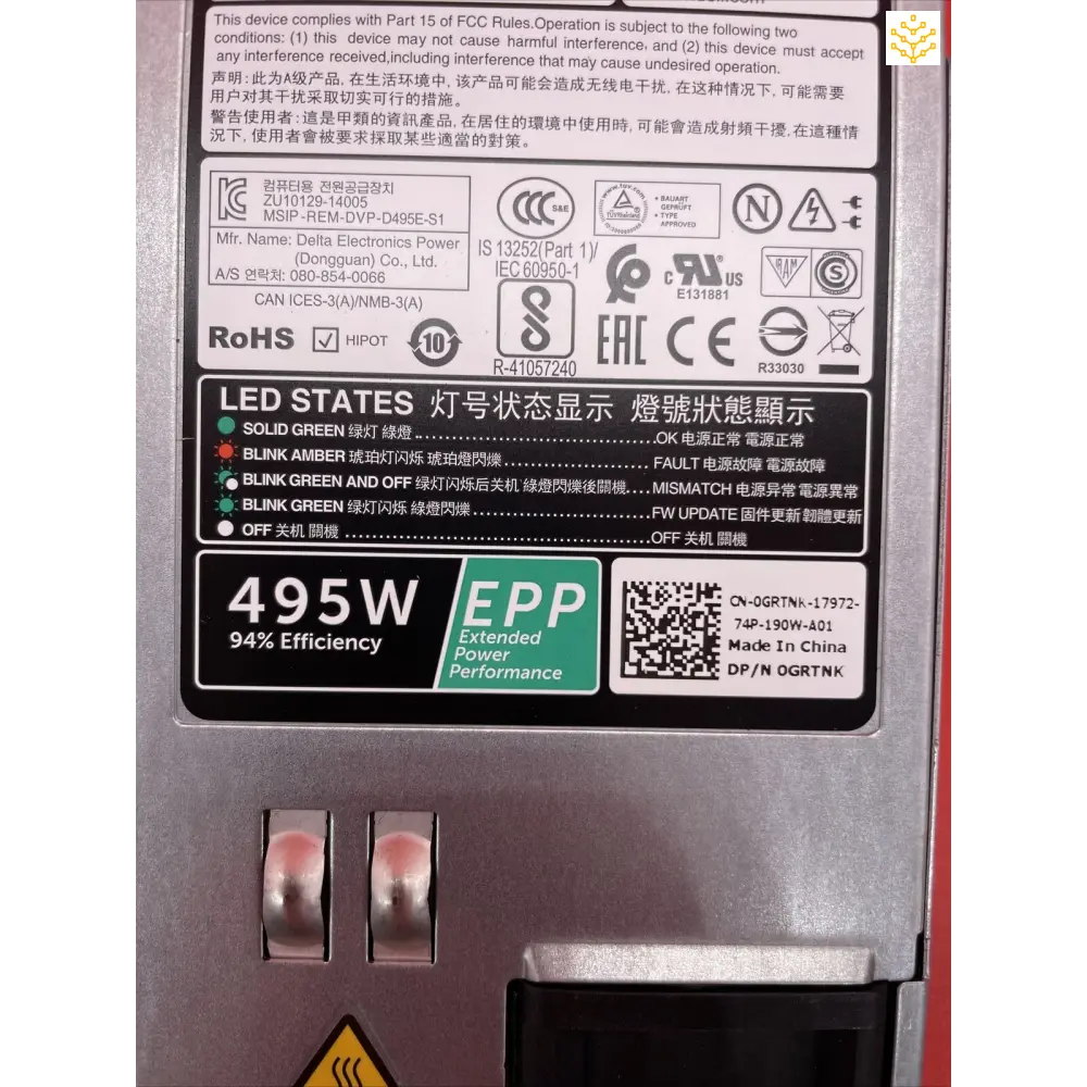 Dell 495w GRTNK 9338D 13th Gen Server Power Supply - Computers/Tablets & Networking:Enterprise Networking