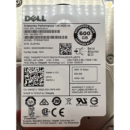 Dell 4HGTJ 600GB SAS 12Gbps 15K 2.5 HDD - Computers/Tablets & Networking:Drives Storage & Blank Media:Hard Drives (HDD