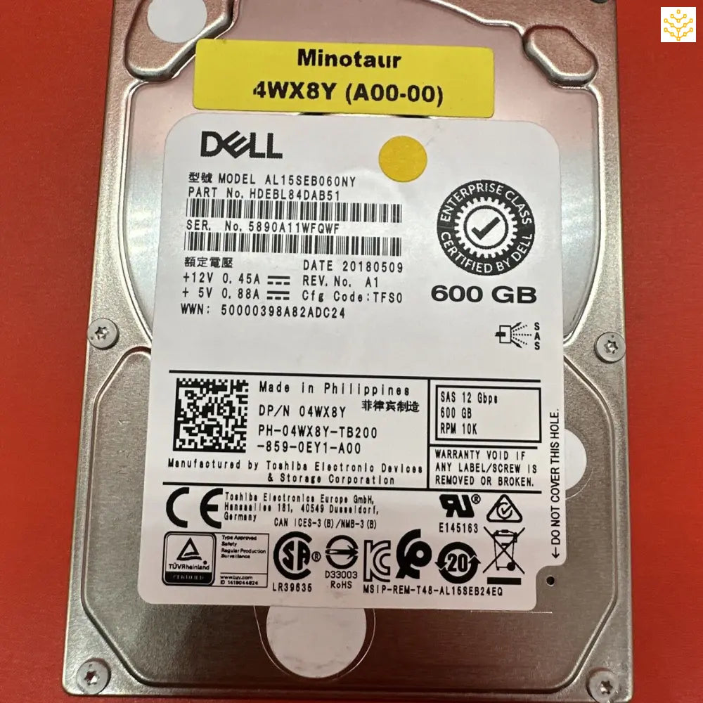 Dell 4W8XY 04WX8Y 600GB SAS 12Gbps 10K 2.5” HDD - 80%+ Health - GIGDATA