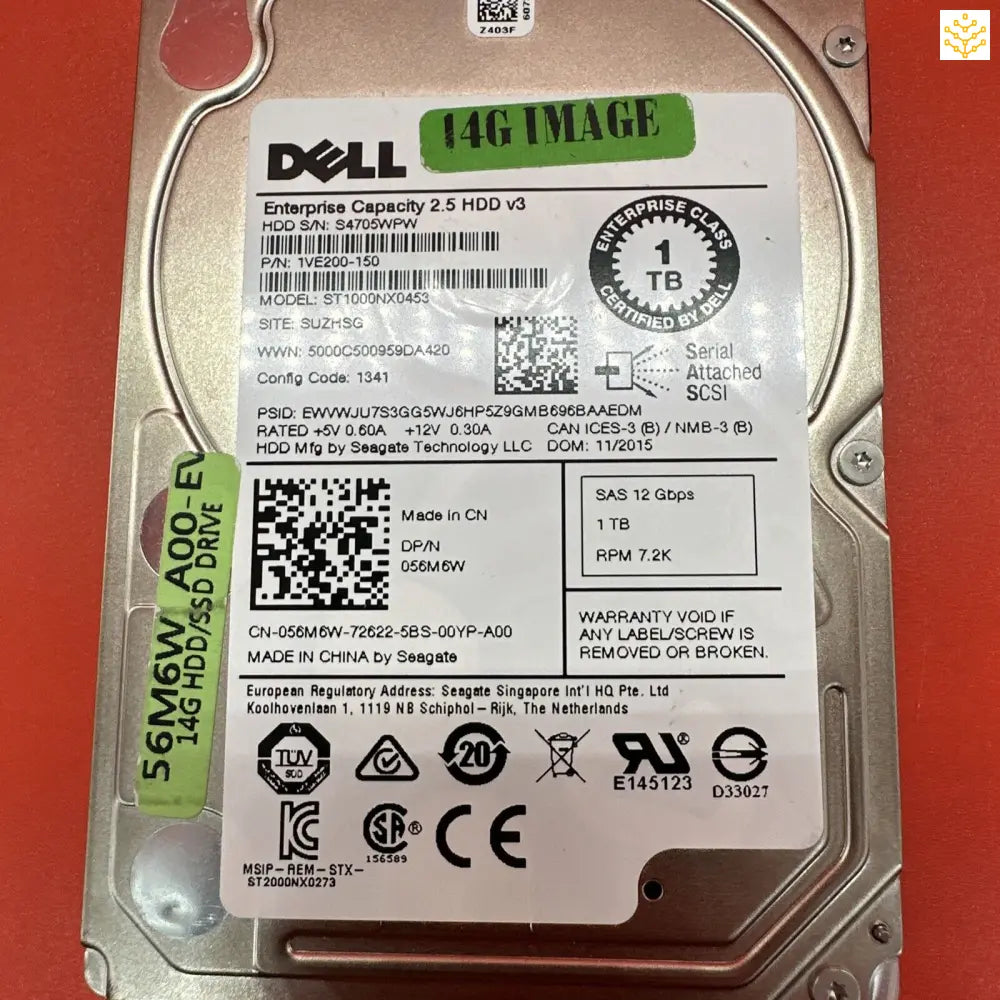 Dell 56M6W 056M6W 1TB SAS 12Gbps 7.2K 2.5” HDD - Computers/Tablets & Networking:Drives Storage & Blank Media:Hard