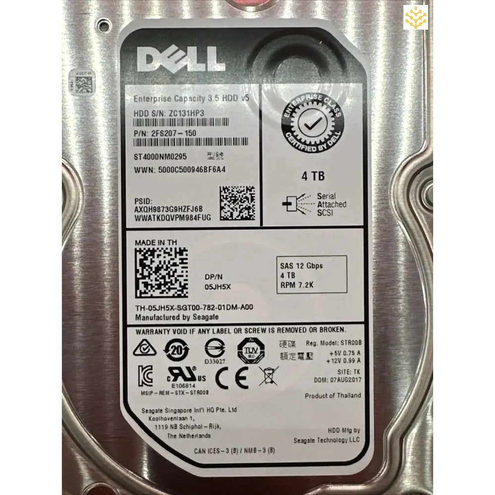 Dell 5JH5X 4TB SAS 12Gbps 7.2K 3.5 HDD In Tray - Computers/Tablets & Networking:Drives Storage & Blank Media:Hard