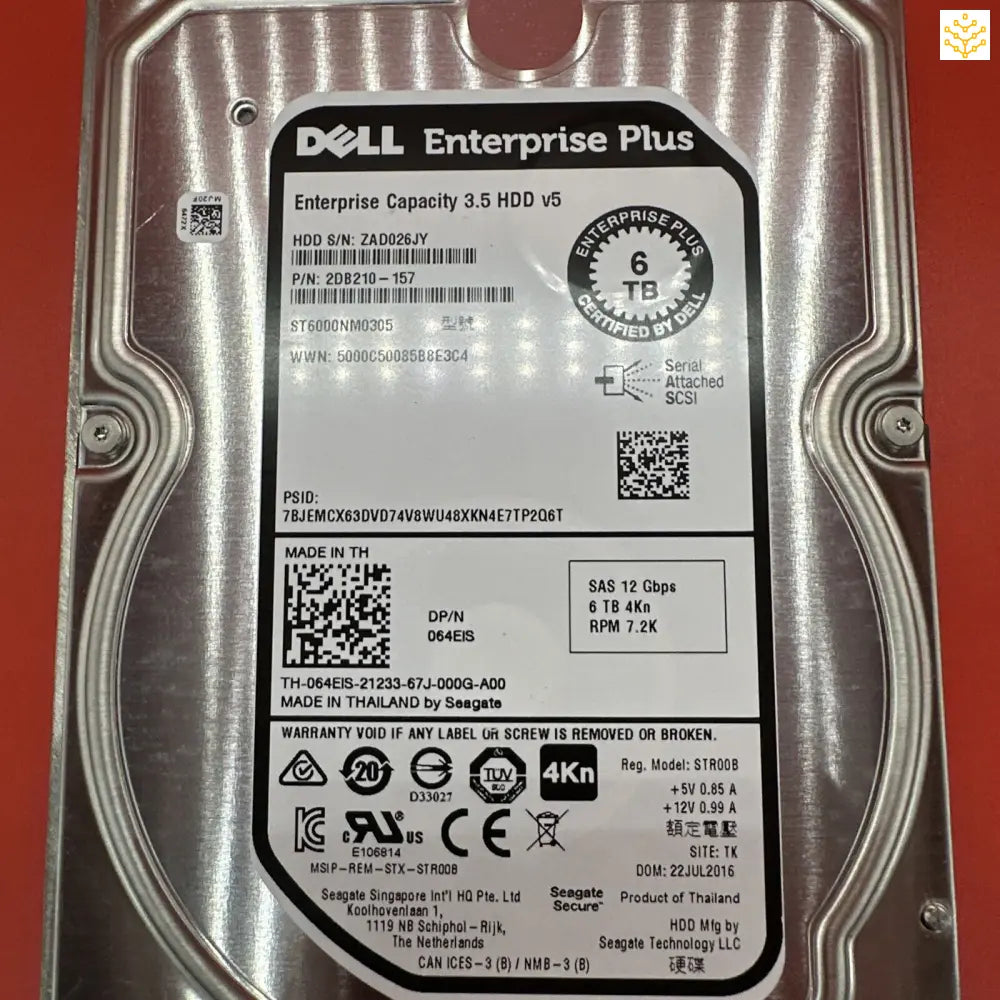 Dell 64EIS 064EIS 6TB SAS 12 Gbps 4Kn 7.2K 3.5” HDD In Equallogic Tray - Computers/Tablets & Networking:Drives