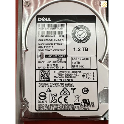 Dell 9XNF6 09XNF6 1.2TB 10K SAS 2.5 In Dell Tray 0B33078 HUC101812CSS204 - GIGDATA