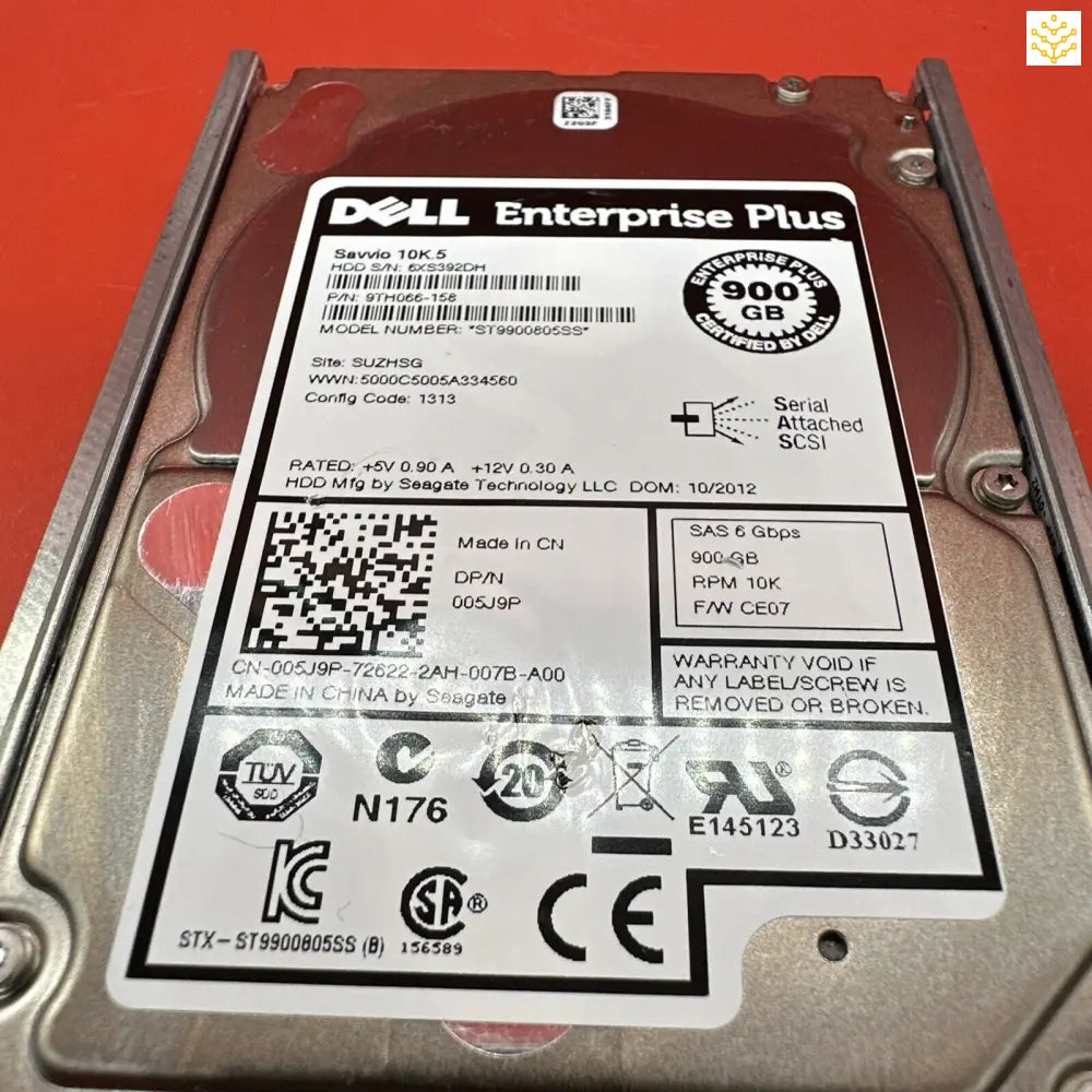 Dell Compellent 05J9P 005J9P 900G SAS 6Gbps 10K 2.5 In Tray - GIGDATA