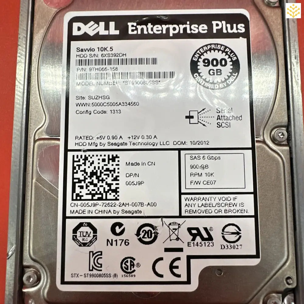 Dell Compellent 05J9P 005J9P 900G SAS 6Gbps 10K 2.5 In Tray - GIGDATA