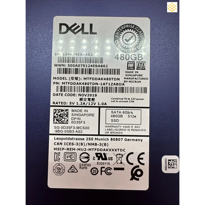 Dell D35F3 480GB SATA 6Gb/s 512e 2.5 Solid State Drive - 90+% Health - GIGDATA