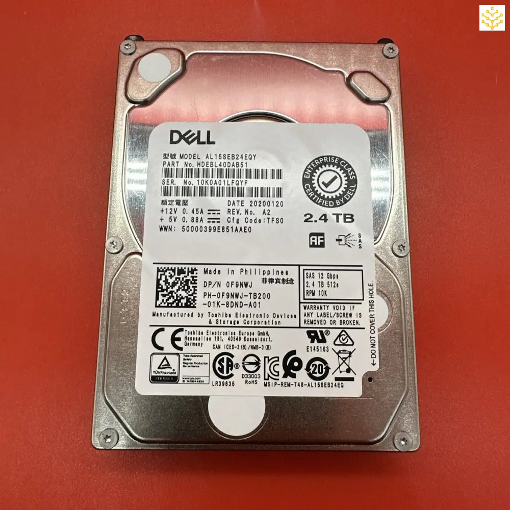 Dell F9NWJ 0F9NWJ 2.4TB SAS 12Gbps 10K 512e 2.5” HDD - 89% + Health - Computers/Tablets & Networking:Drives Storage &