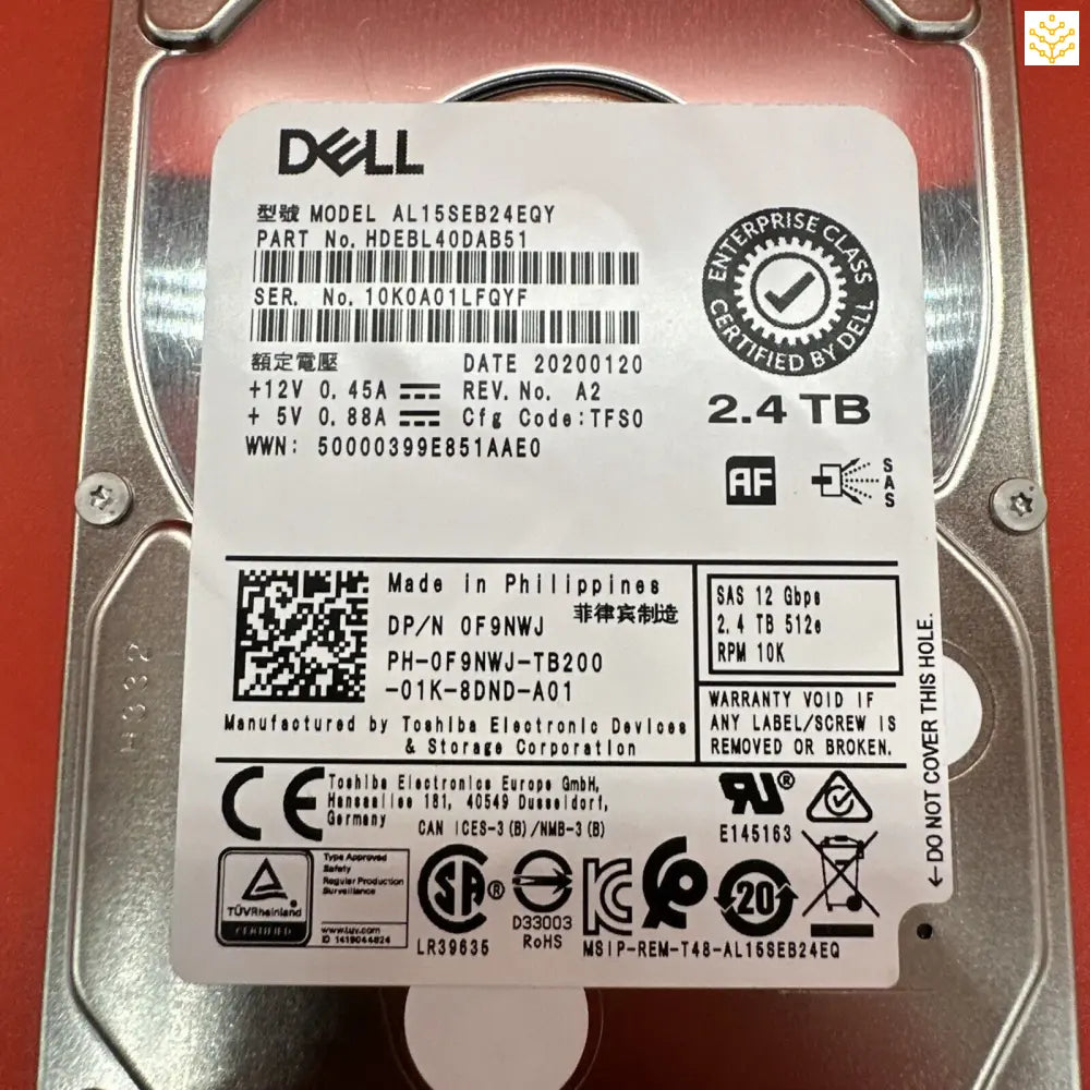 Dell F9NWJ 0F9NWJ 2.4TB SAS 12Gbps 10K 512e 2.5” HDD - 89% + Health - Computers/Tablets & Networking:Drives Storage &