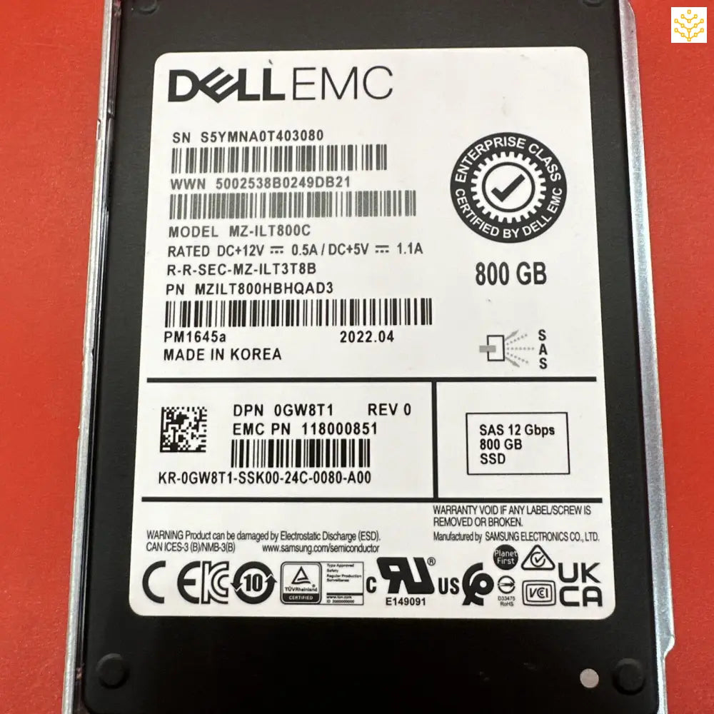 Dell GW8T1 0GW8T1 800GB SAS 12 Gbps 2.5 SSD In Dell 14 Gen Tray - Computers/Tablets & Networking:Drives Storage & Blank