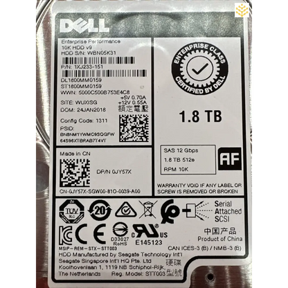 Dell JY57X 1.8TB SAS 12Gbps 512e 10K 2.5 HDD - Computers/Tablets & Networking:Drives Storage & Blank Media:Hard Drives