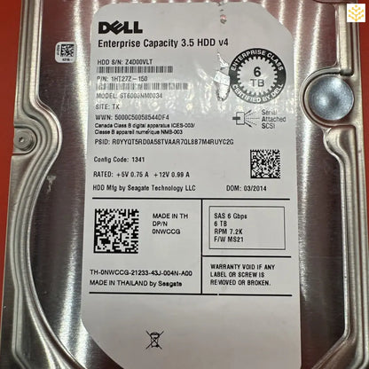 Dell NWCCG 6TB SAS 6Gbps 7.2K 3.5 HDD ST6000NM0034 1HT27Z-150 - Computers/Tablets & Networking:Drives Storage & Blank