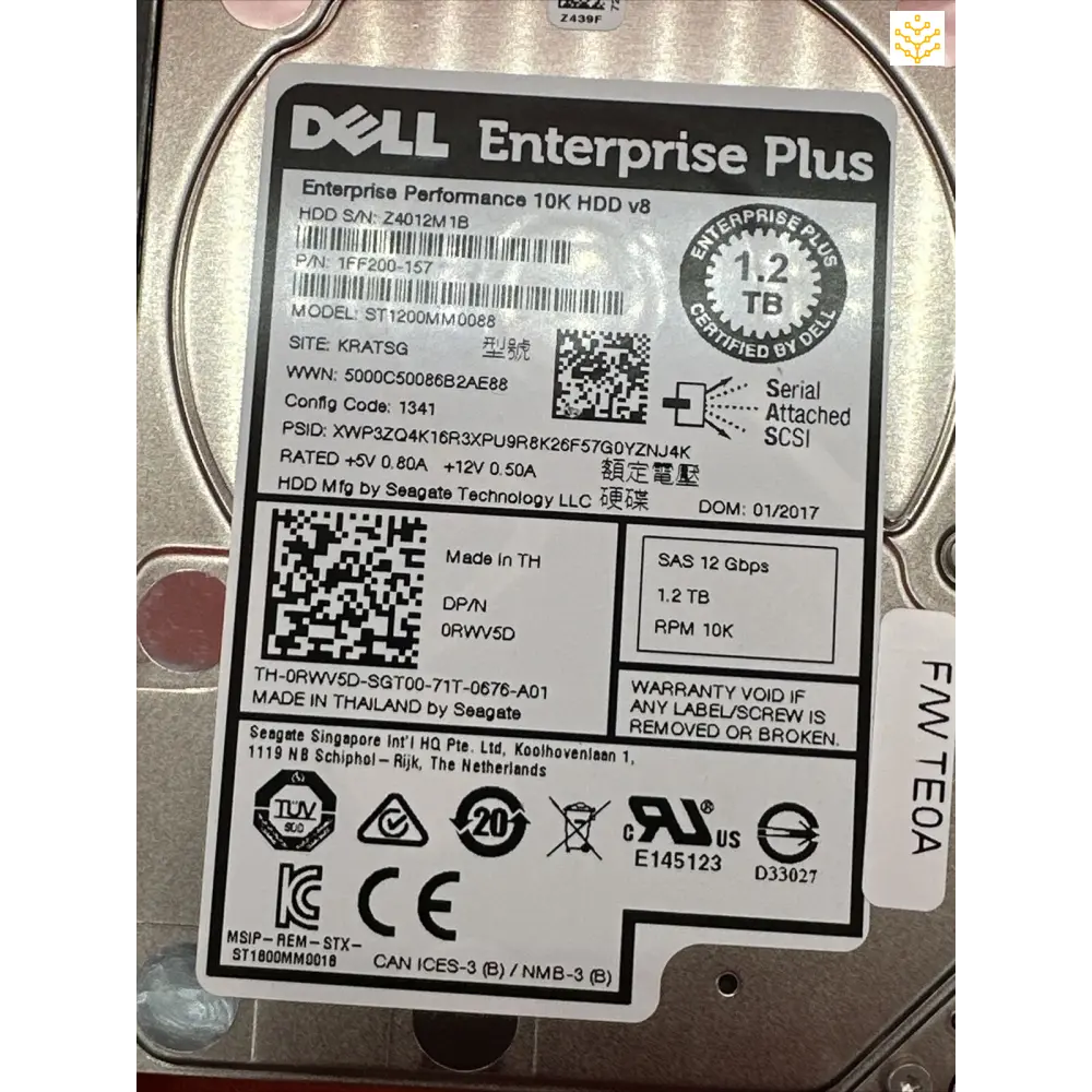 Dell RWV5D 0RWV5D 1.2TB 10K SAS 2.5 Equallogic Tray - GIGDATA