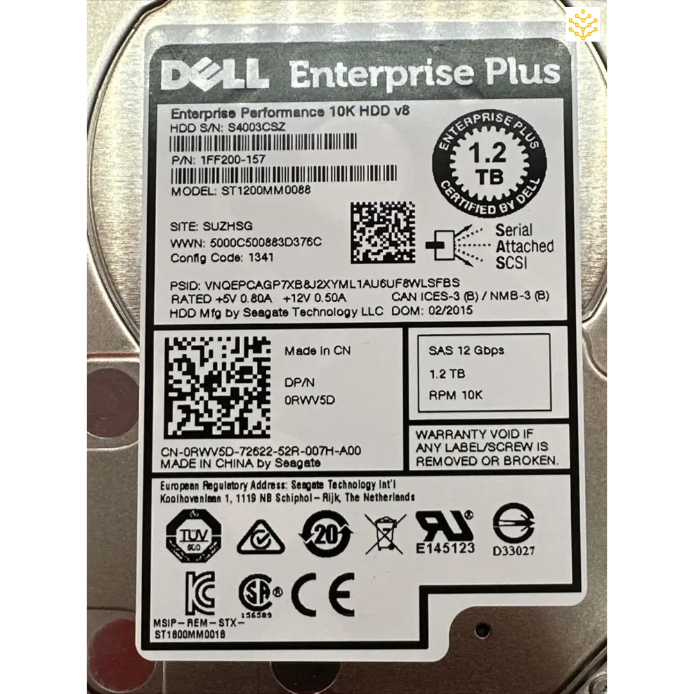 Dell RWV5D 1.2TB SAS 12Gbps 10K 2.5 HDD - Computers/Tablets & Networking:Drives Storage & Blank Media:Hard Drives (HDD