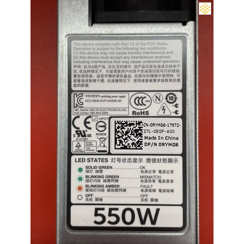 Dell RYMG6 M95X4 550w 80 Plus Platinum Power Supply - Computers/Tablets & Networking:Enterprise Networking