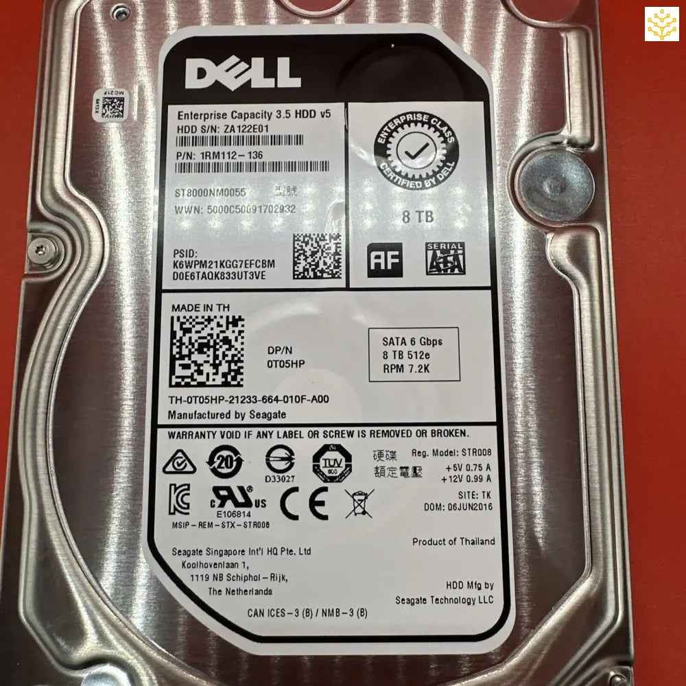 Dell T05HP 8TB SATA 6Gbps 512e 7.2K 3.5 HDD 1RM112-136 ST8000NM0055 - Computers/Tablets & Networking:Drives Storage &