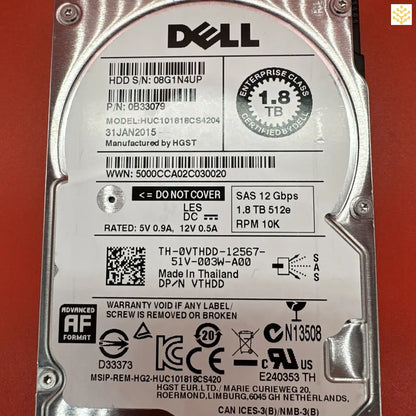 Dell VTHDD 0VTHDD 1.8TB SAS 12Gbps 512e 10K 2.5” HDD - Computers/Tablets & Networking:Drives Storage & Blank