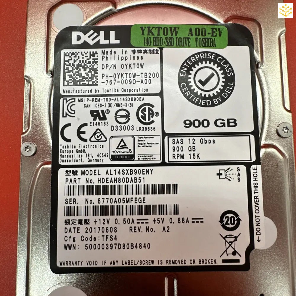 Dell YKT0W 0YKT0W 900GB SAS 12Gbps 15K 2.5” HDD - 90% + Health - Computers/Tablets & Networking:Drives Storage &