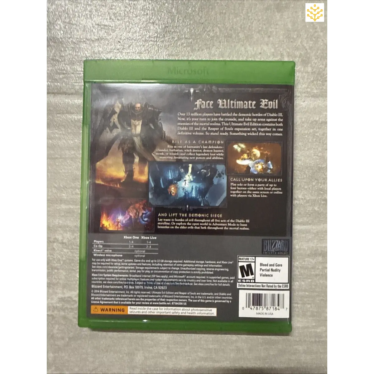 Xbox game case for ’Diablo III: Ultimate Evil Edition’.