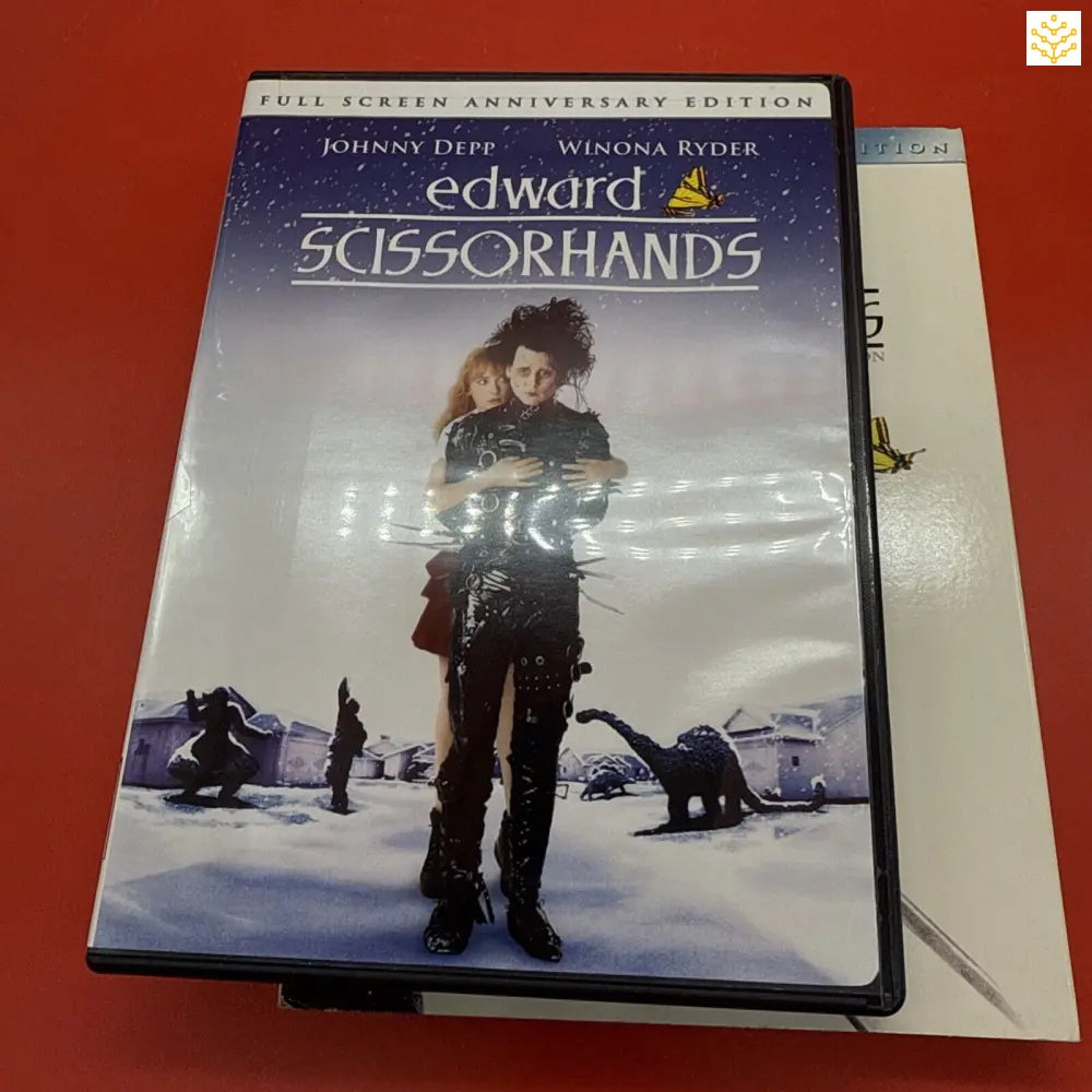 DVD case of the movie ’Edward Scissorhands’ featuring the title character standing in snow.