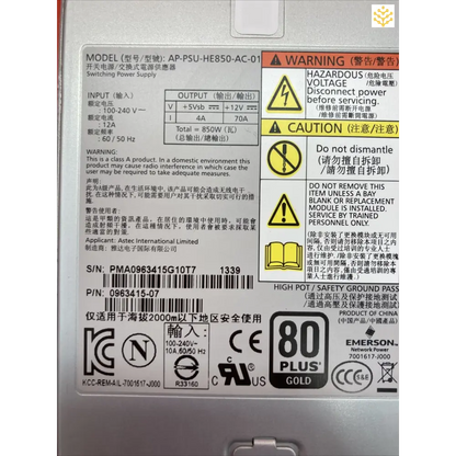 Emerson 850w Gold AP-PSU-HE850-AC-01 093415-07 Power Supply - Computers/Tablets & Networking:Enterprise Networking