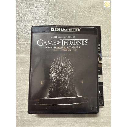 4K Ultra HD Blu-ray case for Game of Thrones: The Complete First Season featuring the iconic Iron Throne on its cover.