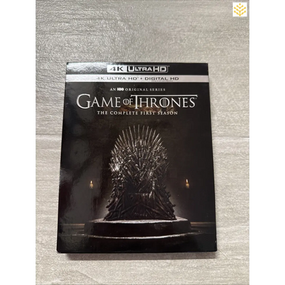 4K Ultra HD Blu-ray case for Game of Thrones: The Complete First Season featuring the iconic Iron Throne.