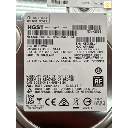 HGST 2TB SATA 3.5 7.2K HUS726020ALE614 0F23096 Hard Drive - Computers/Tablets & Networking:Drives Storage & Blank