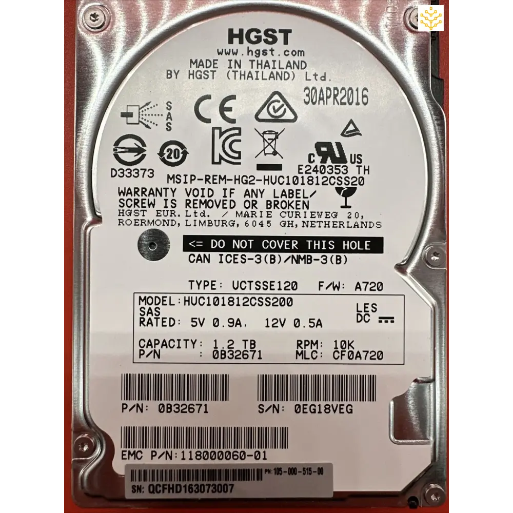 HGST HUC101812CSS200 1.2TB 10K SAS 2.5 HDD PN: 0B32671 - GIGDATA