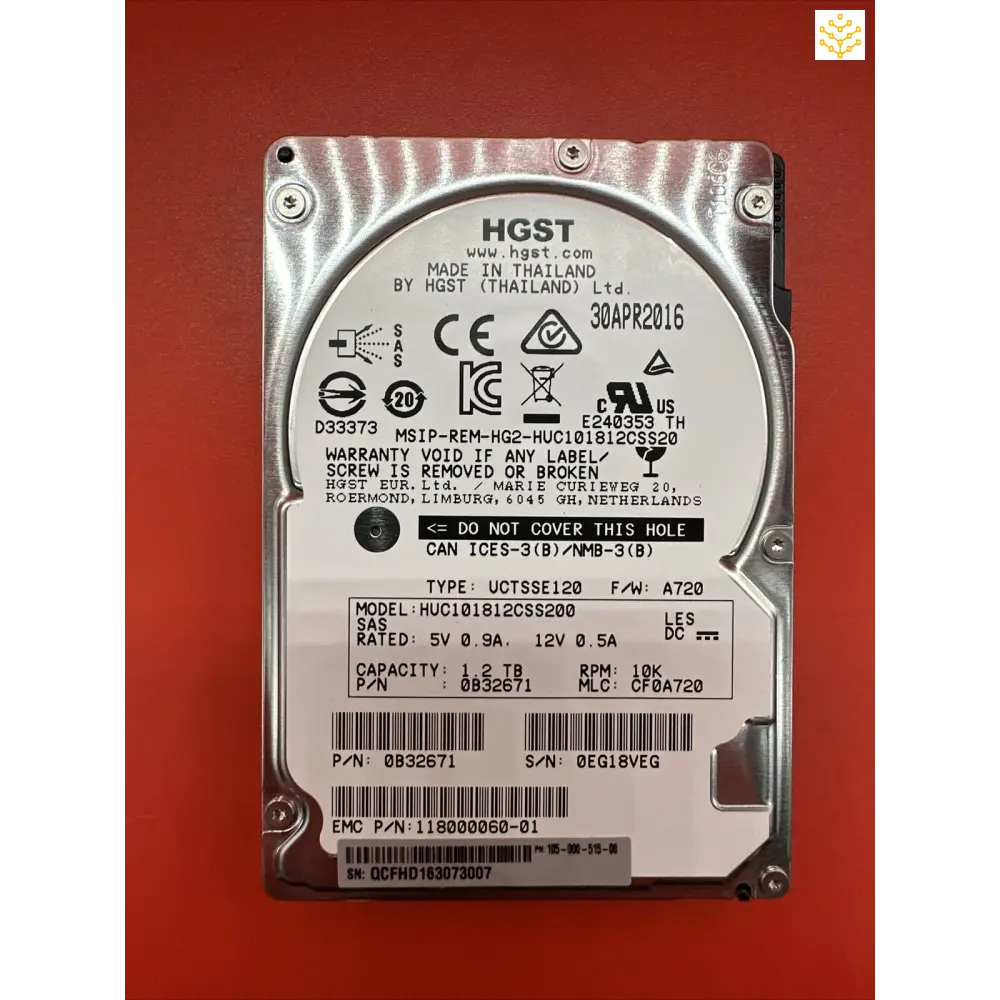 HGST HUC101812CSS200 1.2TB 10K SAS 2.5 HDD PN: 0B32671 - GIGDATA