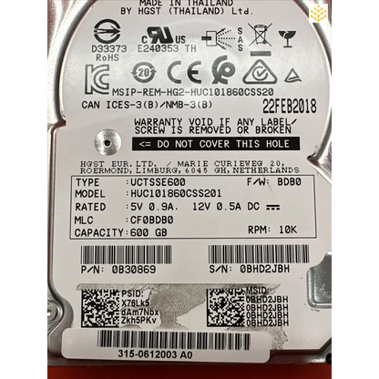 HGST HUC101860CSS201 600GB 10K SAS 2.5 HDD - GIGDATA