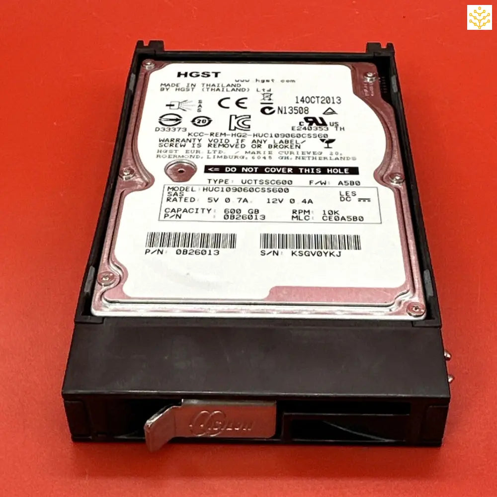 Hard disk drive with visible label and mounting frame.