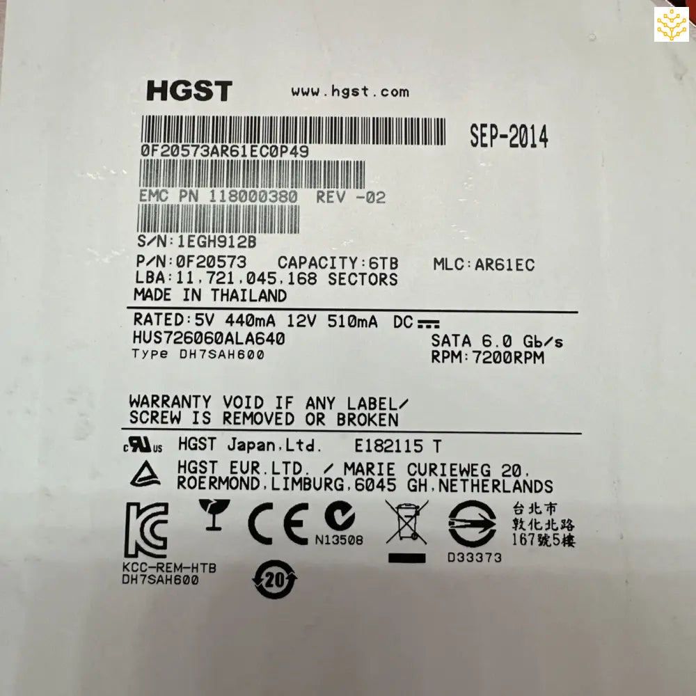 HGST HUS726060ALA640 6TB SATA 6Gbps 7.2K 3.5 0F20573 118000380 - Computers/Tablets & Networking:Drives Storage & Blank